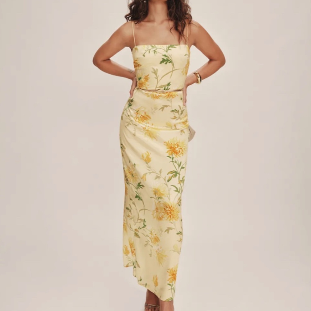 NWT Reformation Frankie Silk Dress Yellow - Size 6